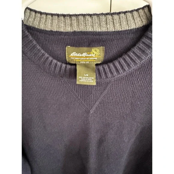 Eddie Bauer Mens Navy Blue‎ Cotton Crew Neck Sweater L G - Picture 2 of 4